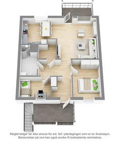 En etasjes leilighet - 3 roms, 71 kvm Leilighet med genial planløsning og praktiske løsninger i alle rom. Lys og romslig stue med åpen løsning til kjøkken.