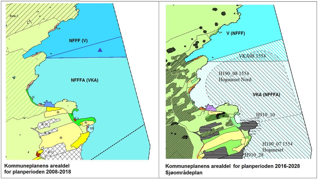 Areal i sjø Arealformål i gjeldende plan (kommuneplanens arealdel 2008-2018) Vurderes endret til arealformål Utvidelse av Hogsneset Nord,