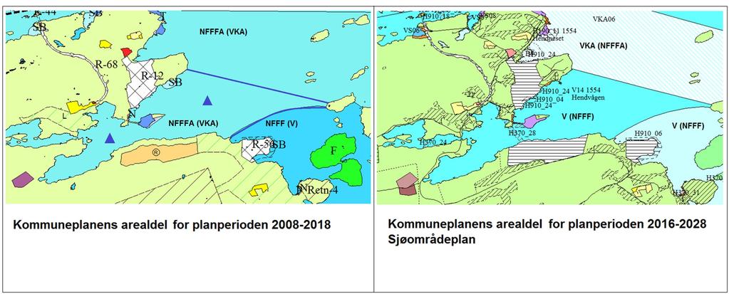 Areal i sjø Arealformål i gjeldende plan (kommuneplanens arealdel 2008-2018) Vurderes endret til arealformål Hendvågen (ca.