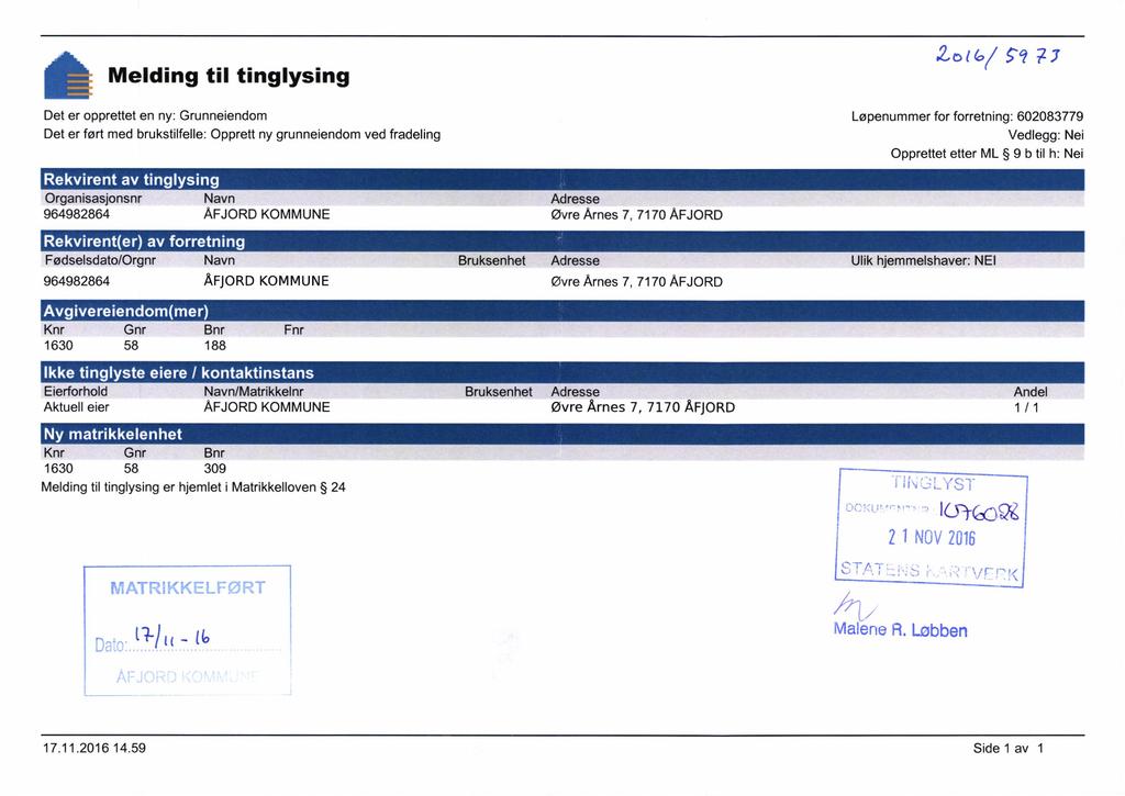 k Melding til tinglysing 2,016/ ç?