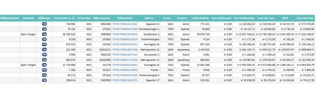 Økonomirapporten Økonomirapporten viser deg en oversikt over kostnader bakover i tid, samt prognoser fremover i tid basert på forventet forbruk for hver enkelt måler.