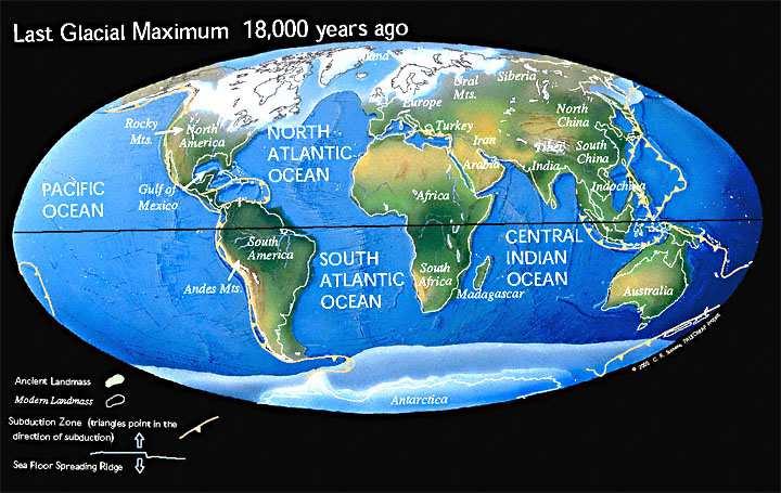 Last glacial maximum, 18000 years ago Klimavariasjoner på lange tidsskaler Siste istid hadde sin maksimale utbredelse for ca18 000 år siden.