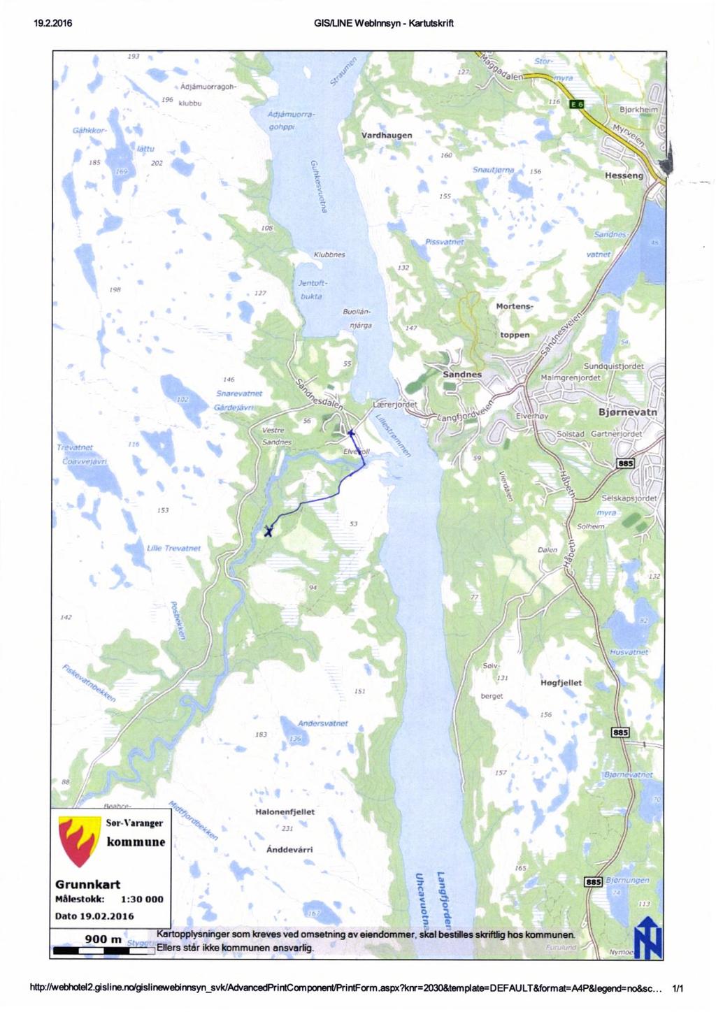 19.2.2016 GIS/LINE Weblmsyn - Kartutskrift 42. E.jo h, Vardhaugen Hesseng, /7.