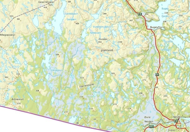 Pasvik folkehøgskole, Jakt- og Fiskelinja Har tegnet inn traseen, hvor vi følger offentlig skuterløype fram til sørenden av Gallotvadda.