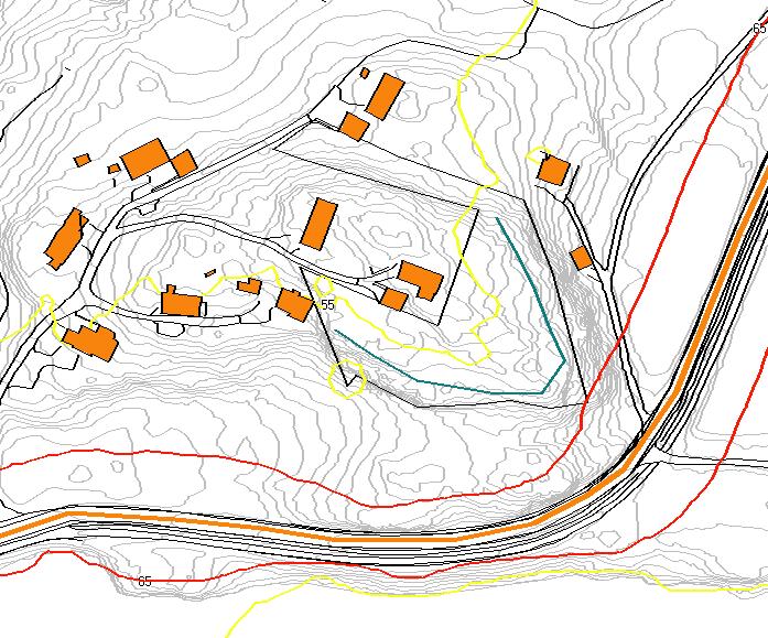 KART 6: KARTLEGGING AV STØY FRA VEITRAFIKK MED SKJERM, LDEN, 4M KART 7: KARTLEGGING AV STØY FRA VEITRAFIKK MED SKJERM, LDEN, 1.