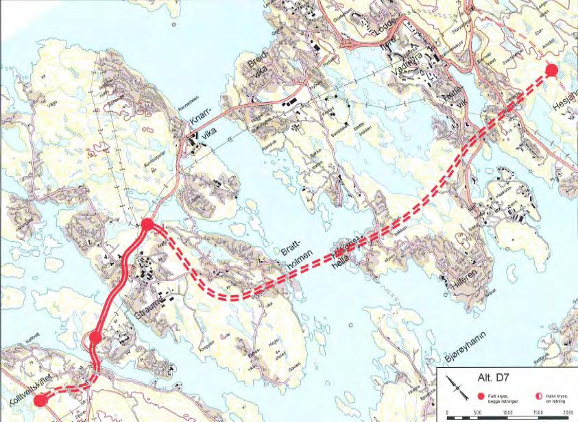 Alternativ D7 D7 er ein undersjøisk tunnel mellom Straume og ringveg vest mellom Sandeid og Liavatn (kopla med kryss i fjell). Tunnelen vert om lag 9 km. lang og -165 meter som lågaste punkt.