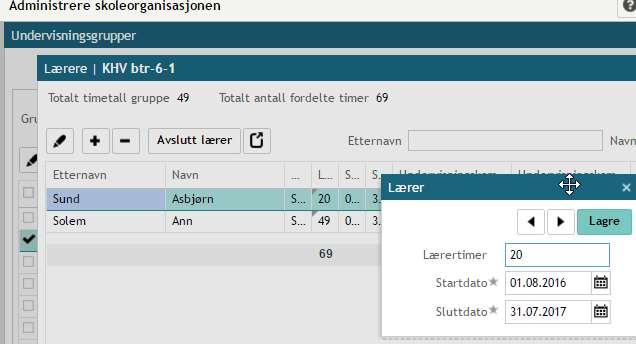 Case 1: Assistent/ekstralærer i klassen Hva er målet? Fag og timefordeling for lærer: 1. Legger ekstralærer på underv.gruppen med aktuelle timer 2.