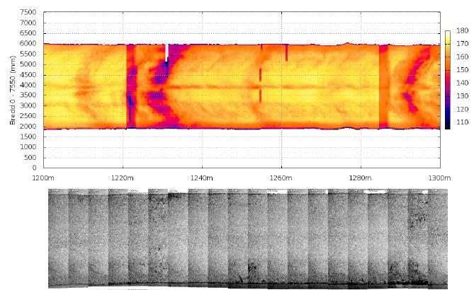 Figur 19: Temperaturkart og ViaPPS bilder (14) Det ble samtidig inspisert en parsell fra D-länsgräns til Järna på E4. Denne parsellen ble lagt i 2006 og i 2013 hadde den fortsatt 3-4 år igjen.