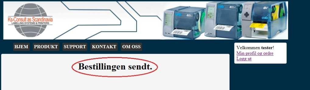 Når bestilling er sendt kan kunden trykke på knappen for å logge seg ut av systemet.