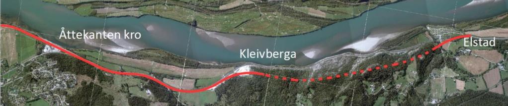 Alternativ C5 Figur 1-14: Alternativ C5 Alternativet er en kombinasjon av østre linje mellom Åttekanten og Kleivberga i kombinasjon med tunnel med lengde ca 1,5 km fra massetaket i Kleivberga.