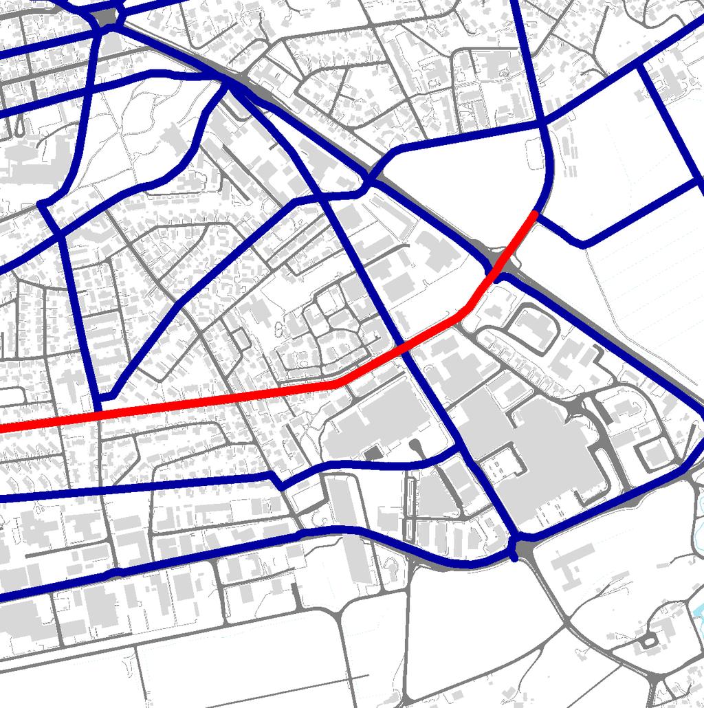 40 km/t. Omtale: Svært viktig vei i byen, som fungerer som samlegate for store deler av trafikken.