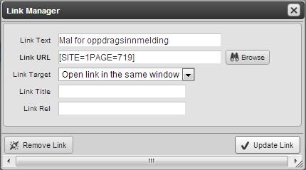 Trykk deretter Update Link : Figur 61 - Link Manager Update Link Deretter er linken endret og hvis man trykker på den linken i Styrsys vil man havne på