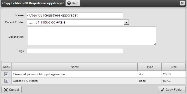 Figur 68 - File Manager Copy Folder Skriv inn navnet på katalogen og ta bort hake om du ikke ønsker