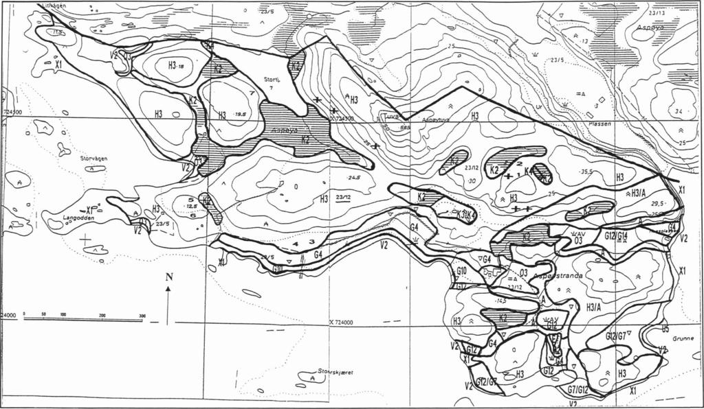 Figur 2. Vegetasjonskart over Aspøya. Kartgrunnlag: gkonomisk kartverk CO 151-5-1, CN 151-5-2.