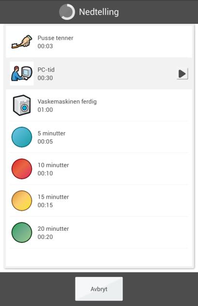 3.4.2 Starte standardtimer Man velger Standardtimer og så ønsket standardtimer i listen.