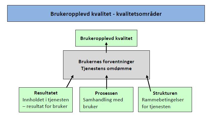 Innenfor hver dimensjon er det valgt ut et ulikt antall spørsmål for å kunne avdekke hva som er brukernes vurderinger/oppfatninger innenfor; Trivsel Brukermedvirkning Tilgjengelighet Respektfull