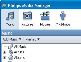 Gled deg! A Dele innhold på datamaskinen 1. Klikk på Start.. Enten - klikk på Programmer, eller - klikk på Alle programmer.. Klikk på Philips Media Manager. 4. Klikk på Philips Media Manager. 5.