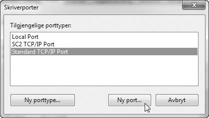 Hvis skriverdriveren er installert med "Skreddersydd installasjon" der "IPP" er valgt, blir [SC-Print2005 Port] lagt til.