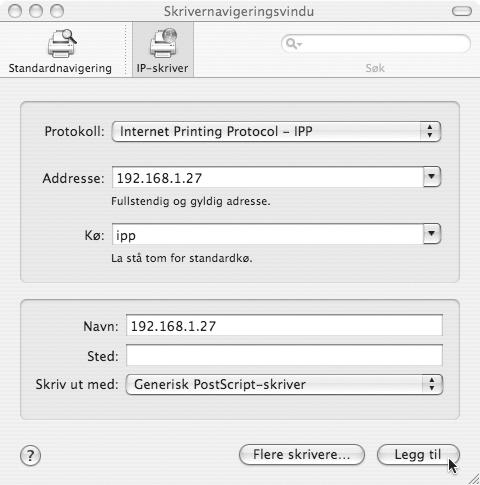 MAC OS X Skrive ut med IPP-funksjonen Maskinen kan skrive ut ved å bruke IPP-funksjonen.