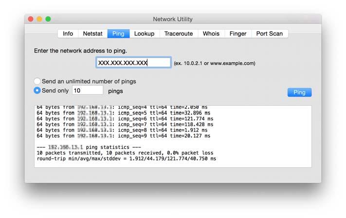 Address på nettverksstatusarket. 2. Kjør Network Utility. Skriv inn "Network Utility" i Spotlight. 3.