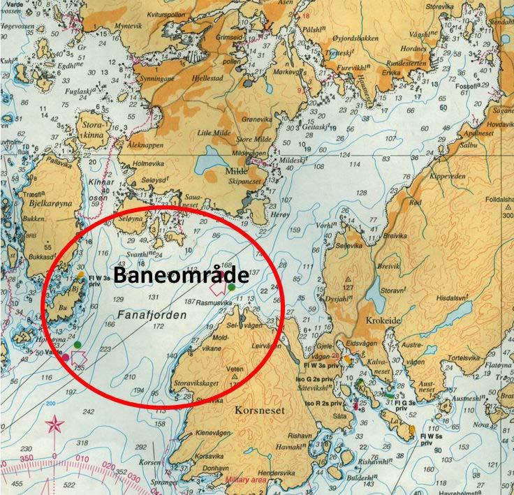 TILLEGG 1 BANEOMRÅDE Baneområdet vil være på Fanafjorden/Korsfjorden i overgangen mellom ytre Fanafjorden og Korsfjorden.