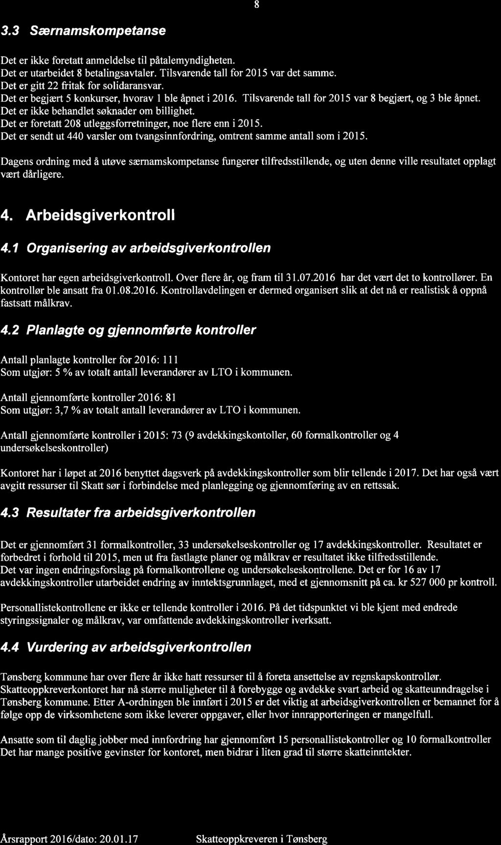 17/17 Referatsaker - 16/00206-6 Referatsaker : Årsrapport 2016-0704 Tønsberg 8 3.3 Det Det Det Det Det Det Det Særnamskompetanse er er er er er er er ikke foretatt anmeldelse til påtalemyndigheten.
