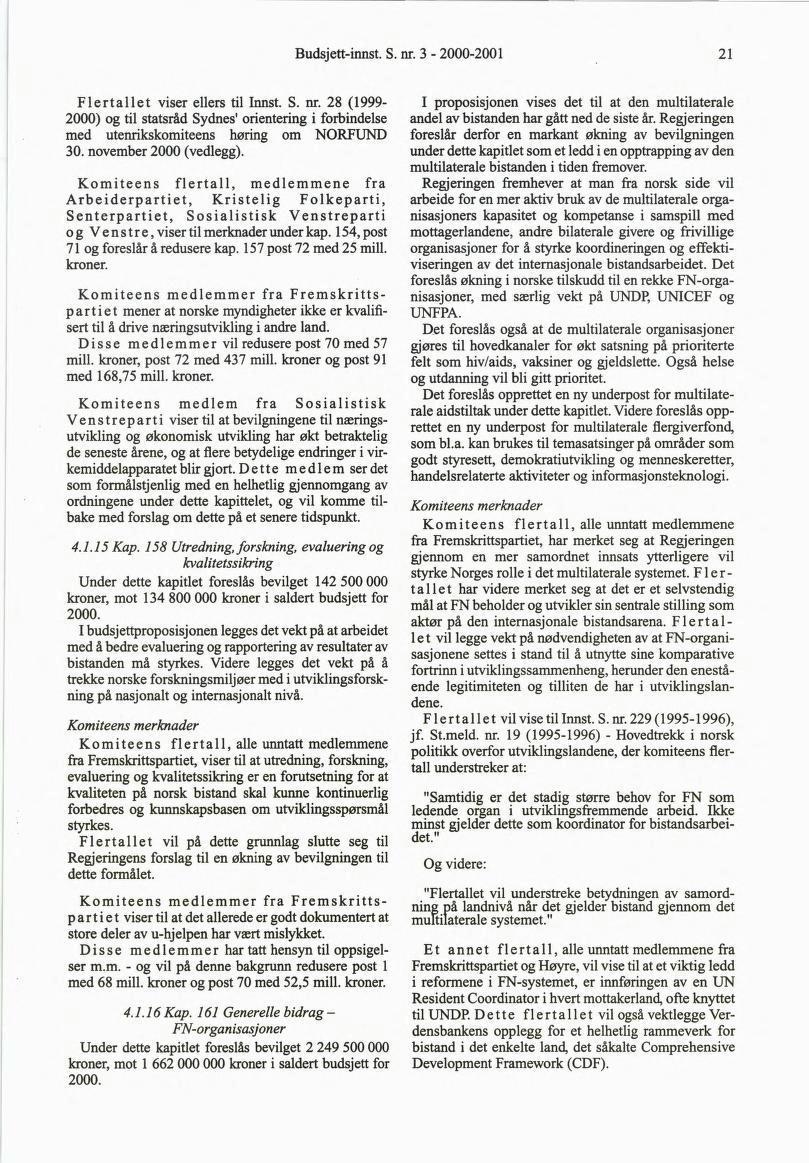 Budsjett-innst. S. nr. 3-2000-200 2 Flertallet viser ellers til Innst. S. nr. 28 (999-2000) og til statsråd Sydnes orientering i forbindelse med utenrikskomiteens høring om NORFUND 30.