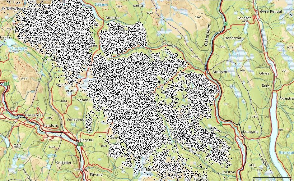 Figur 6. GPS-registreringer av simler januar 2010- desember 2016 (www.dyreposisjoner.