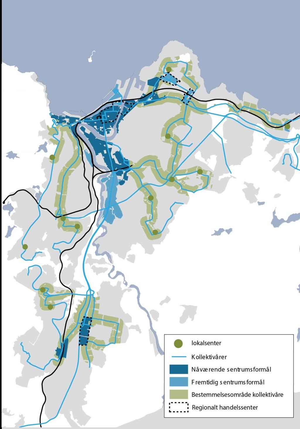 NYTT I PLANEN Økt tetthet i boligområdene Høyere tetthet langs kollektivtraseer, ved lokalsentre, større og nye områder (6 boliger per dekar) Flere kvalitetskrav Videre byomforming i