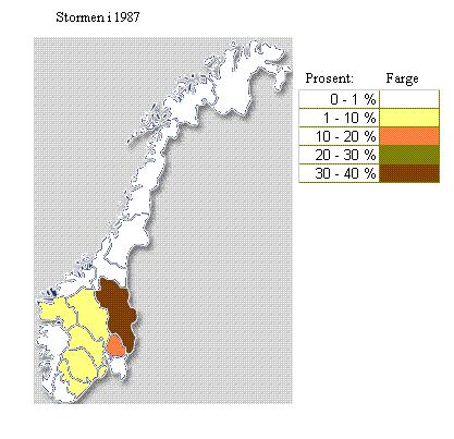 17 Figur 2: Fylkesvis oversikt over hvilke fylker som ble hardest rammet etter stormen i 1987.