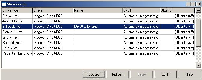 Sett inn valget Etikett-Utlending i feltet Merke. Se bilde under.klikk OK. Klikk på Lagre i skjermbildet Skrivervalg. Klikk på Lukk.