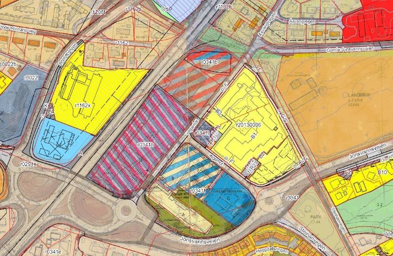 Planområdet omfattes av reguleringsplan R341 «Ny Jonsvannsveg fra Omkjøringsvegen til universitetet og Steinanvegen fra Vegskillet til Loholt allé med tilstøtende veger og arealer», vedtatt av