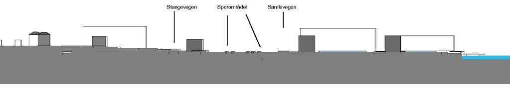 I forhold til KDP betyr fredningsforslaget et arealtap i østre delområde. Basert på viste planeksempel dreier det seg om ca 36 000 kvm. Snitt A-A gjennom østbyen og verkstedsområdet.