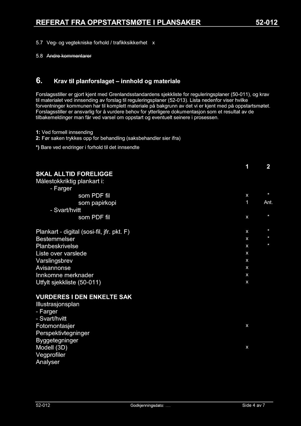 5.7 Veg- og vegtekniske forhold / trafikksikkerhet 5.8 Andre kommentarer 6.