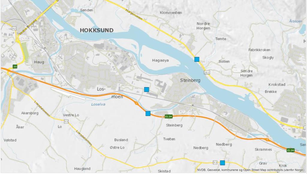 Anbefalt forslag til Buskerudbypakke 2 4.1.3 Bompunkter mellom Øvre Eiker og Nedre Eiker Bompunkter på kommunegrensen mellom Øvre Eiker kommune og Nedre Eiker kommune er vist på kart under.