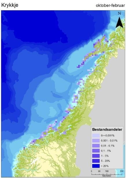 Figur F-20 Bestandsfordeling av krykkje i Norskehavet (Seapop,