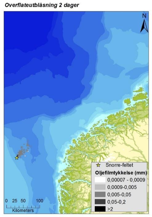 3.4.5 Singelsimulering Figur 3-8 viser en singelsimulering for et overflateutslipp fra Snorre-feltet med startdato i vintersesongen (1.11.