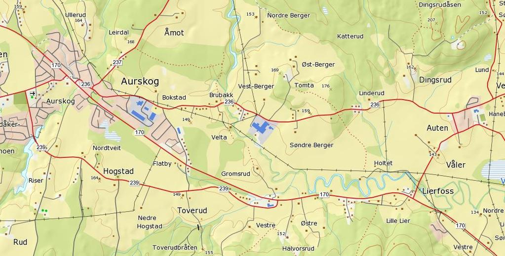 Figur 2: Veger i området. Eksisterende adkomst til fabrikken i nordvest fra fv. 236 skal opprettholdes og reguleres slik den fremstår i dag. 3. Trafikkmengde Eksisterende trafikk Fv.