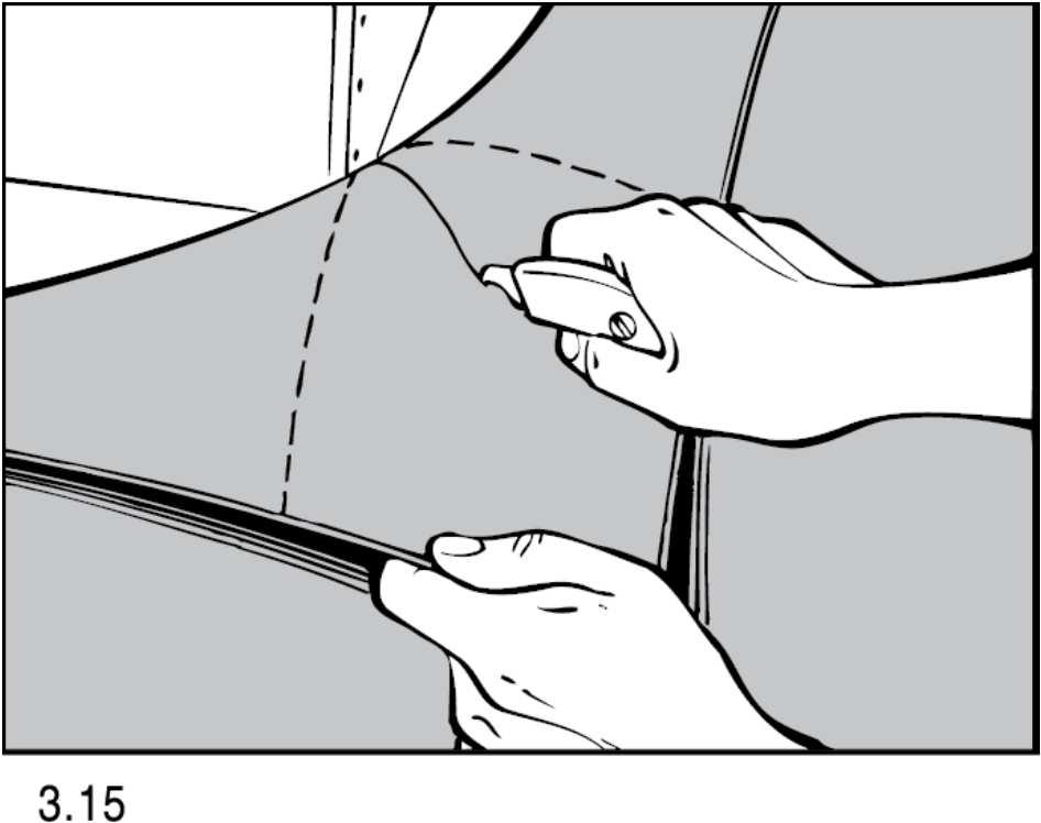 3.16 For enklere og mer sikker liming av den triangel formede tilpassede biten skjæres et spor på