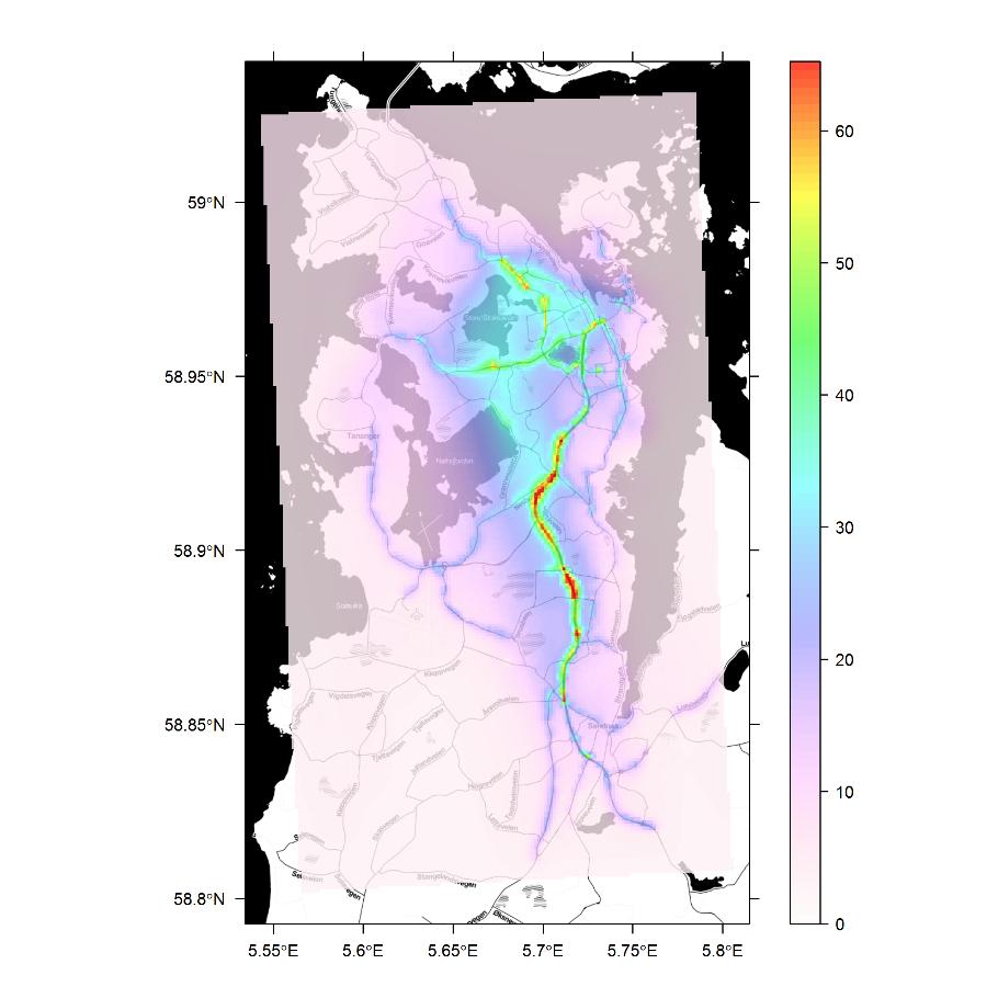 6. Repetere steg 2-5 for hver time som det utarbeides prognoser for (normalt 48 timer) og for hver av komponentene (NO 2, PM 10, and PM 2.5 ).