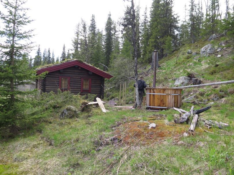 70 cm i gavl. I søknaden opplyses det videre om at det har falt eller brukket 14 bjørker mellom hytta på Otterslåtten og Bergåa med en avstand på ca.