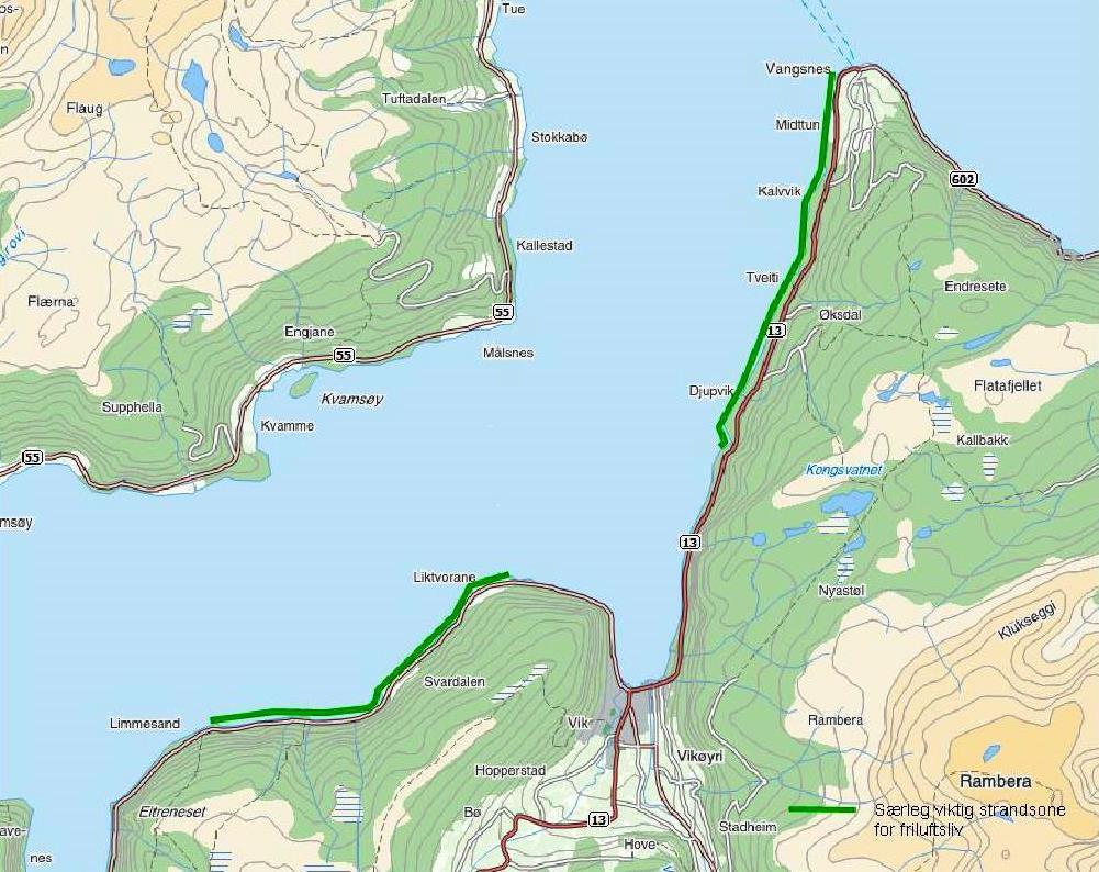 Strandsoneanalyse for Vik kommune. Fagrapport Juni 2013 5.2 Område som bør skjermast for vidare utbygging. Generelt: -Område med påvist naturfare (ras, flaum).