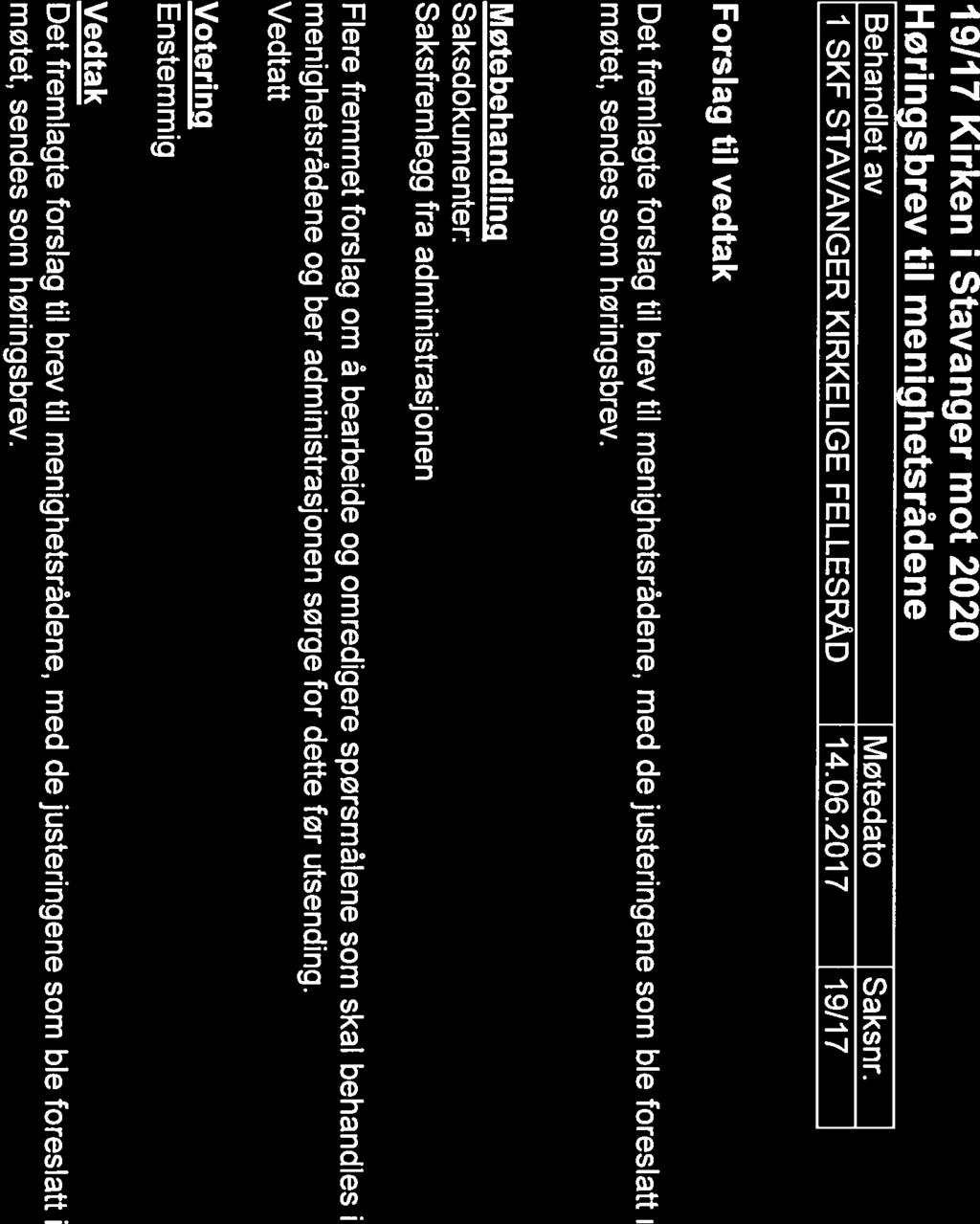 19117 Kirken i Stavanger mot 2020 Høringsbrev til menighetsrådene Behandlet av Møtedato Saksnr. 1 SKF STAVANGER KIRKELIGE FELLESRAD 14.06.