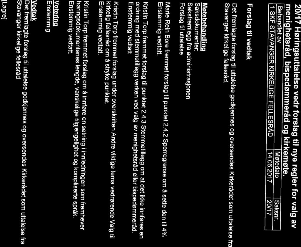Stavanger kirkelige fellesråd. Det fremlagte forslag til uttalelse godkjennes og oversendes Kirkerådet som uttalelse fra Forslag til vedtak i SKF STAVANGER KIRKELIGE FELLESRAD 14.06.
