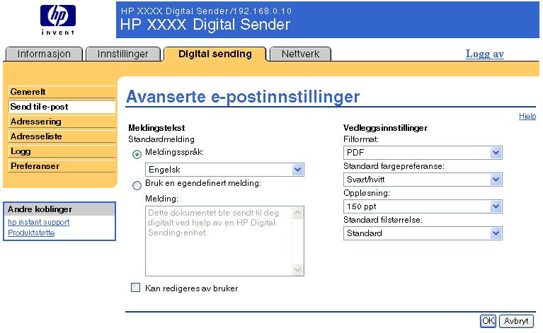 Avanserte e-postinnstillinger Illustrasjonen og tabellen nedenfor beskriver hvordan du bruker denne siden.