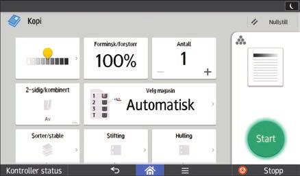 Slik bruker du hvert program [Kopimaskin (standard)]-ikonet, [Faks (standard)]-ikonet, [Skanner (standard)]-ikonet og [Skriver (standard)]-ikonet vises i listen over programmer. Se s.