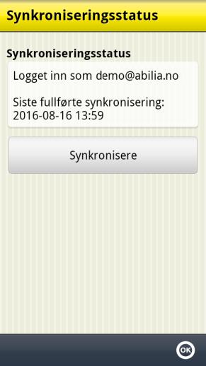 7.11 Synkroniseringsstatus Via Innstillinger System Synkroniseringsstatus kan man se informasjon om hva som er synkronisert med myabilia. Informasjon om synkroniseringsstatus brukes ved feilsøking.