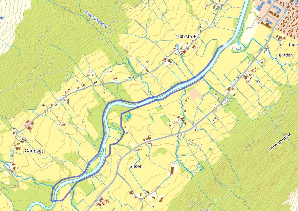 T 3 Innspill:??? Område: Batnfjordsøra, Langs elva på begge sider fra Harstad til Bjerkeset / Gaupset. Foreslått formål: Tursti. Dagens formål: LNF Landbruk Tilpasses dyrkajord best mulig.