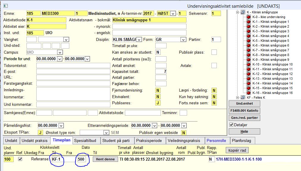 Valg av undervisningsplannummer er helt valgfri.