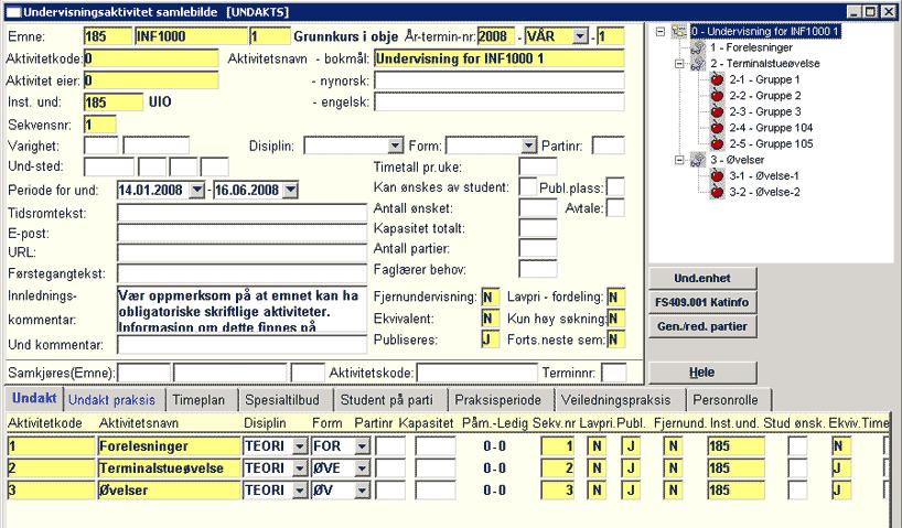 I tilfeller der en undervisningsaktivitet inneholder parallelle aktiviteter, for eksempel ved gruppeundervisning eller seminargrupper der studentene skal følge en av gruppene, vil det dannes et nivå